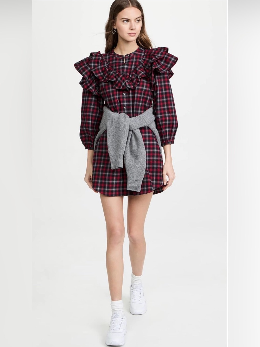 Something Navy Women's 100% Cotton Plaid Ruffle Button Up Dress Size S